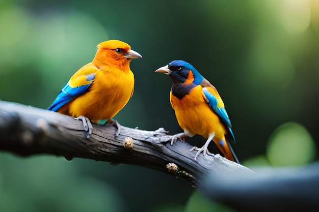 A pair of birds are sitting on a branch.