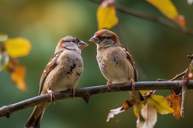 A pair of birds sharing a branc