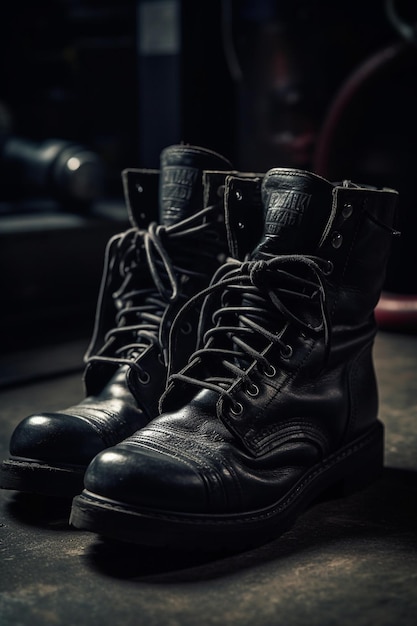 A pair of black combat boots with the word army on the side.