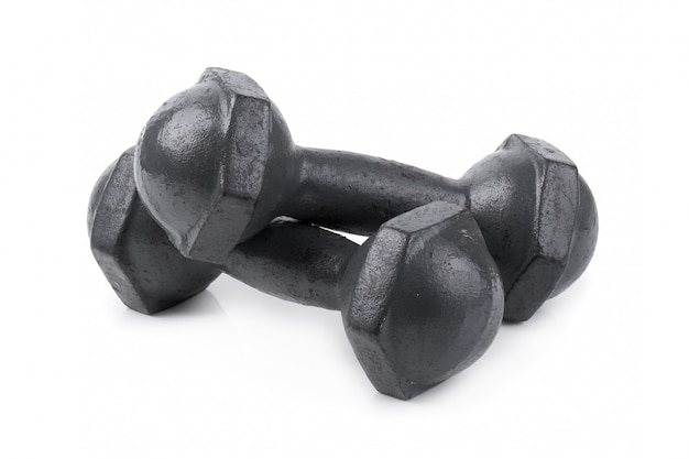 Pair of black dumbbells isolated on a white background