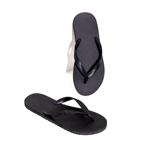 pair black flipflops black isolated rubber slippers collection
