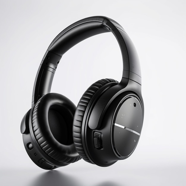 Photo a pair of black headphones with the word music on it.