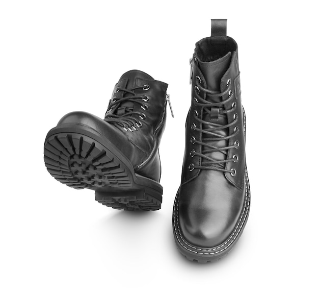 Pair of black leather boots With clipping path