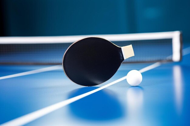 Photo a pair of black ping pong balls on a blue court