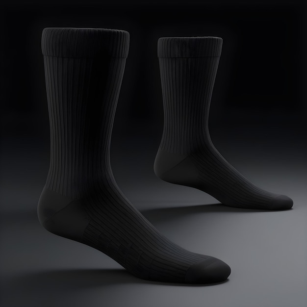 Pair of black ribbed socks on dark background