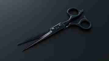 Photo a pair of black scissors on a black background the scissors are made of metal and have a sharp blade they are perfect for cutting hair or fabric