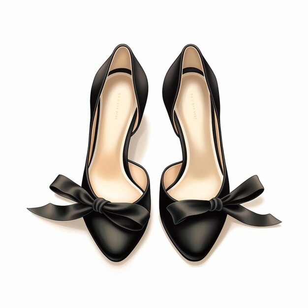 pair of black shoes with a bow on the toe generative ai