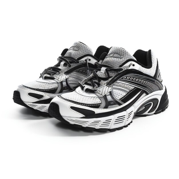 Photo pair of black and white running shoes isolated on white background