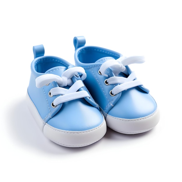 A pair of blue baby shoes on white background generative ai high quality photo