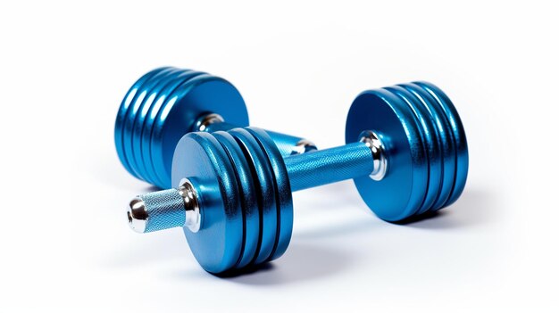 A pair of blue dumbbells on white background_ Generative ai