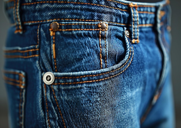 a pair of blue jeans with a button on the bottom