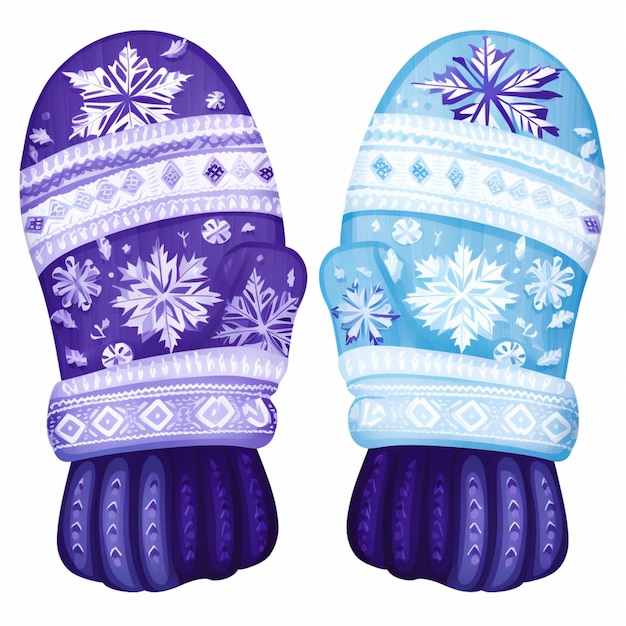Pair of blue and purple mittens with snowflakes on them generative ai
