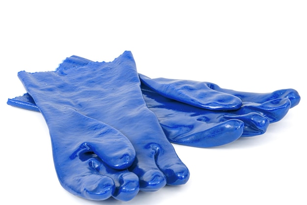 Pair of the blue rubber gloves isolated on white background