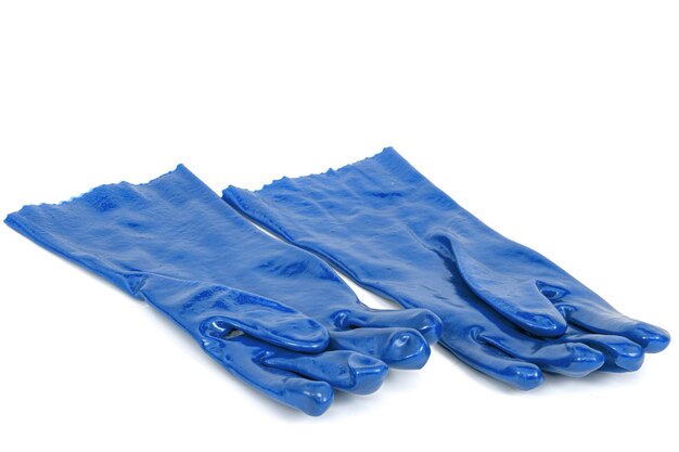 Pair of the blue rubber gloves isolated on white background