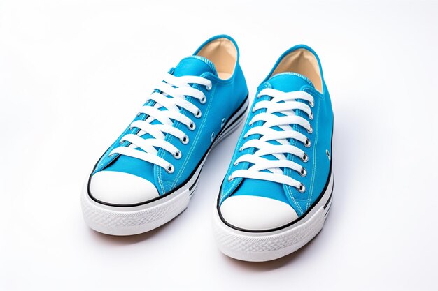 a pair of blue sneakers on a white background fash