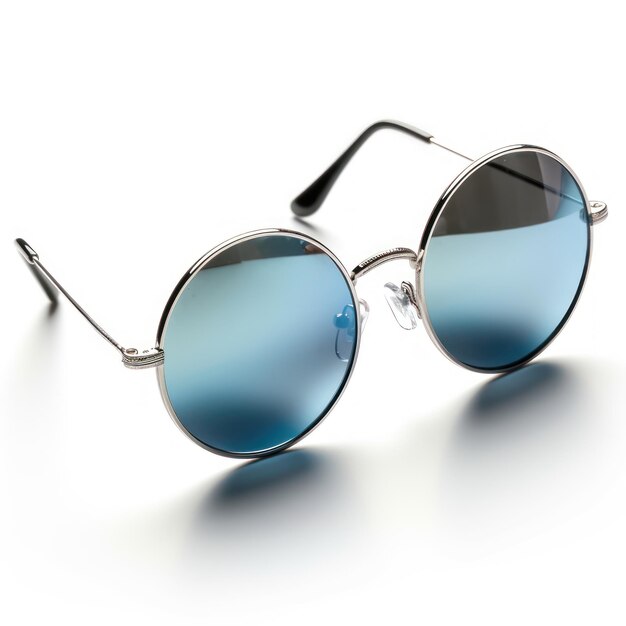 A pair of blue sunglasses with the word " on the front. "