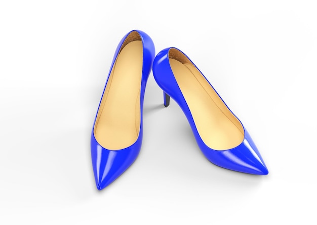 A pair of blue womens shoes on a white background 3D rendering illustration