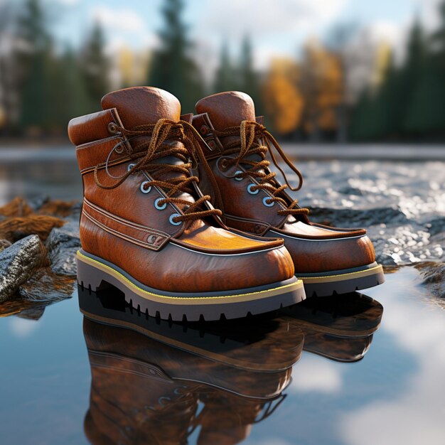 pair of boots in a creek