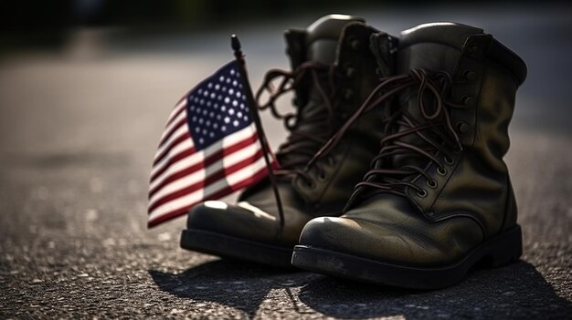 A pair of boots with the american flag on the back