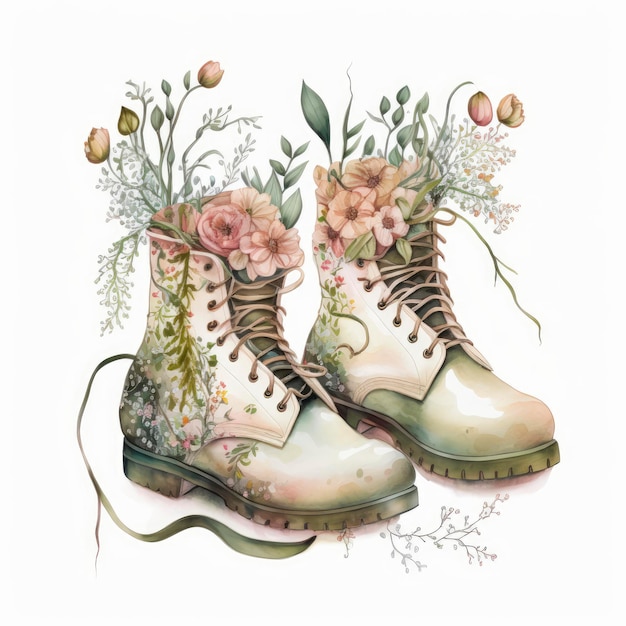 A pair of boots with flowers on it