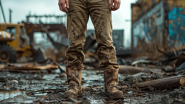 Photo a pair of boots with a pair of boots on a wet floor