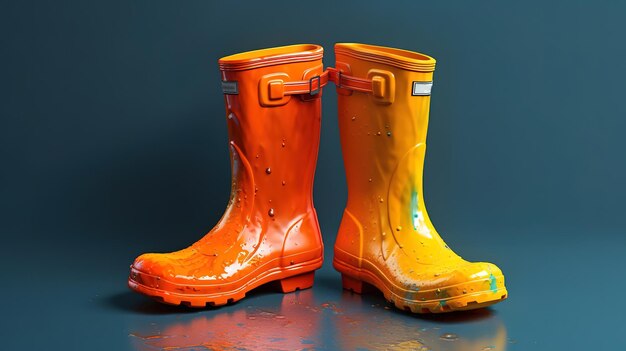 Pair of bright yellow rubber boots Generative Ai