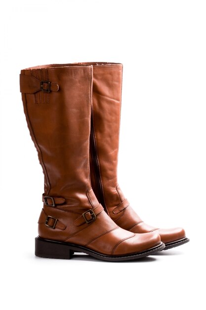 Pair of brown boots isolated on whire background