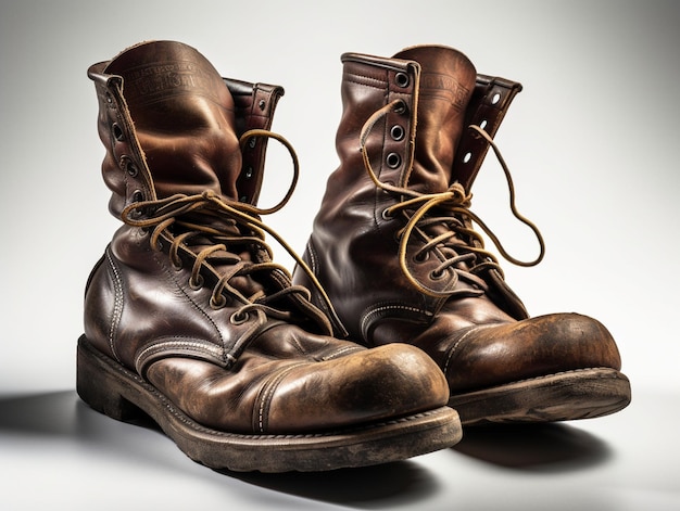 A pair of brown boots with the number 10 on the bottom.