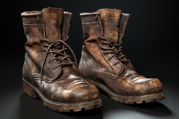 a pair of brown leather boots with the word " l " on the front.