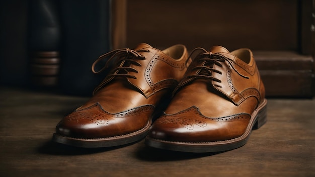 A pair of brown leather shoes