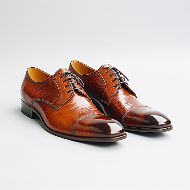 a pair of brown shoes with brown leather laces and a brown leather shoe.