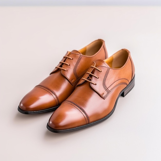 a pair of brown shoes with a brown leather sole.