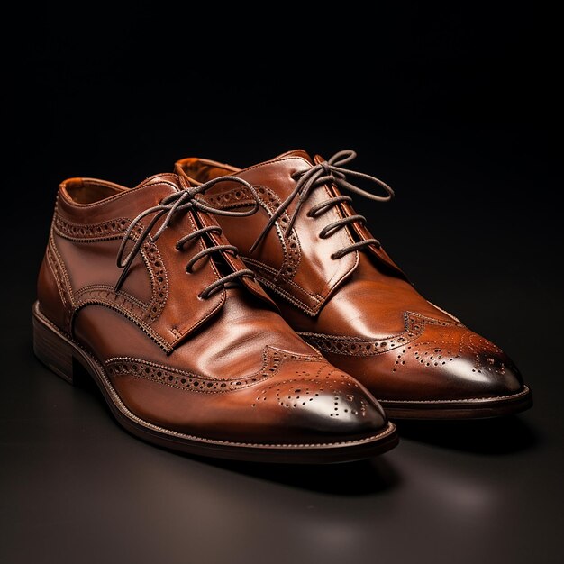 a pair of brown shoes with laces on the bottom