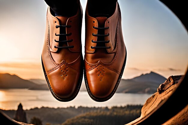 A pair of brown shoes with the word " men " on them