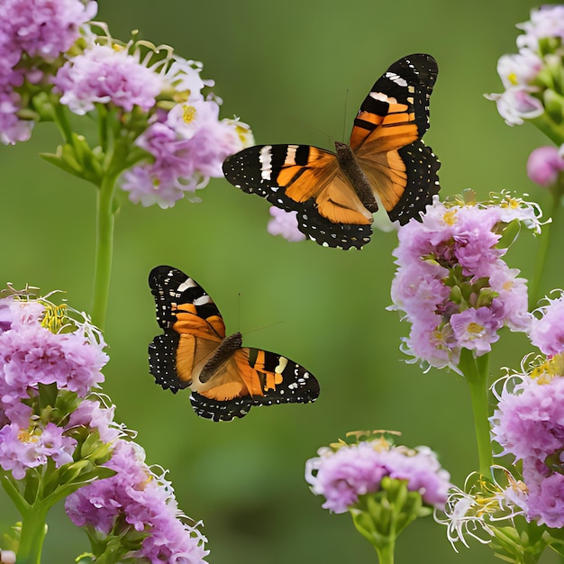 a pair of butterflies are on a purple flower