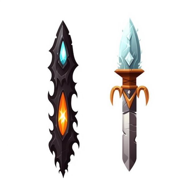 a pair of cartoon swords with a flame on them generative ai