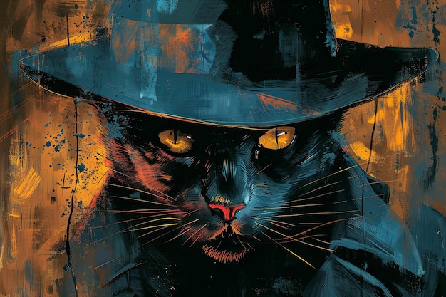 pair of cat bloodshot eyes peer out from beneath the brim of a fedora the weary gaze of a detective who has seen too much and yet cant turn away from the darkness