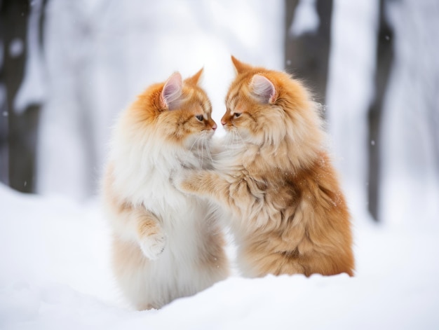 一緒に寄り添い、温かい抱擁を共有する二匹の猫