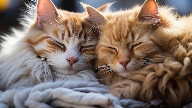 A pair of cats resting peacefully on a plush blanket