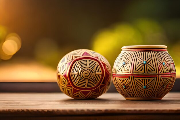 A pair of ceramic vases with a design that says