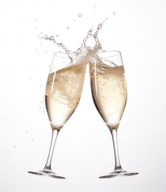 A pair of champagne glasses on a white background