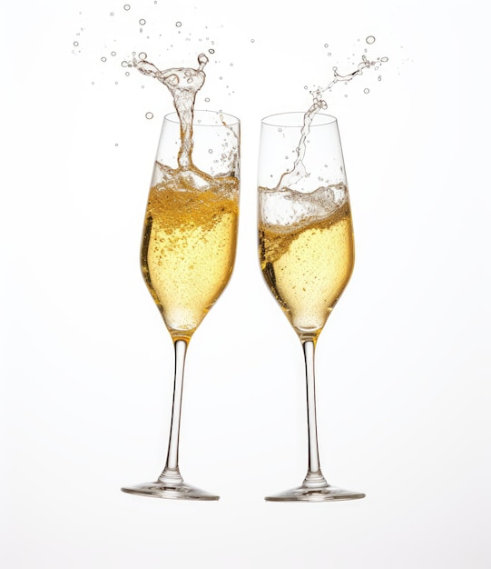 A pair of champagne glasses on a white background