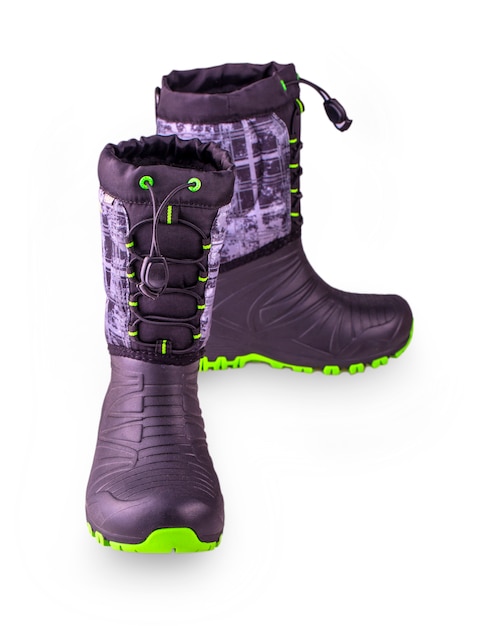 Pair of child's winter boots with rubber sole