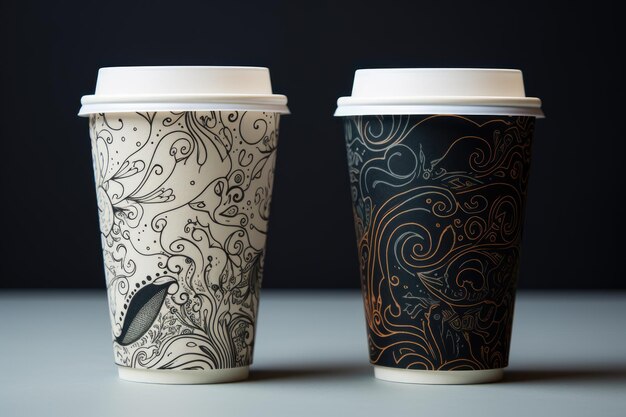 A pair of coffee cups made of paper