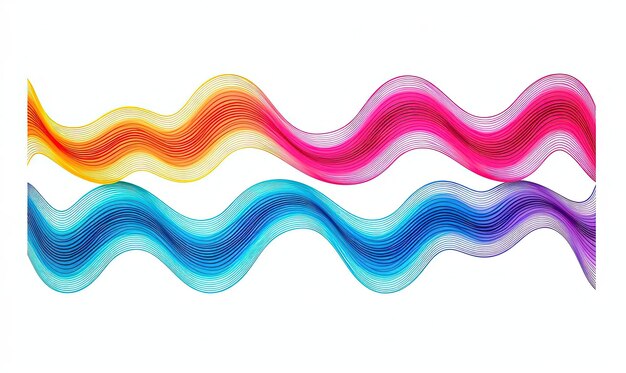 a pair of colorful curves on white background in the style of zigzags