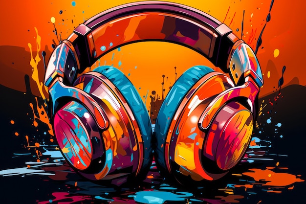 Pair of colorful headphones sitting on top of table Generative AI