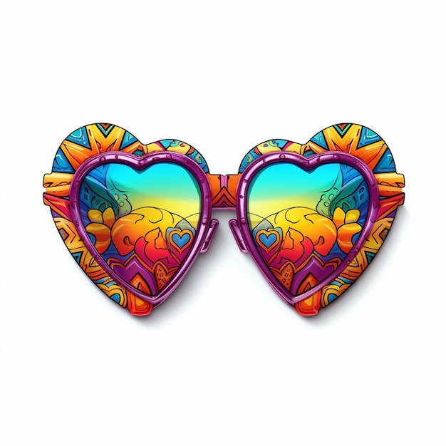 Pair of colorful heart shaped sunglasses with colorful designs on them generative ai