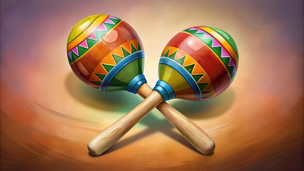 Photo a pair of colorful maracas with smooth round wooden handles