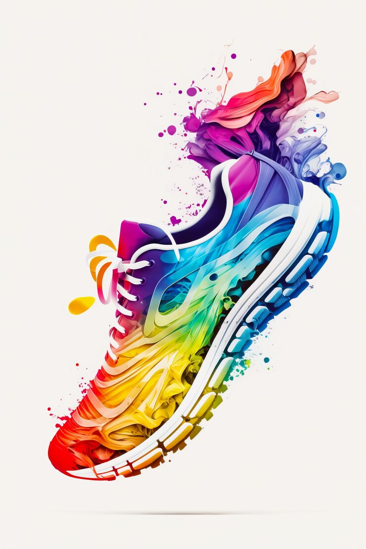 Premium Photo Pair of colorful sneakers with splash of paint on the