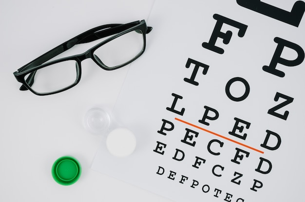 Pair of contact lenses and a selection of letters